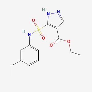 molecular formula C14H17N3O4S B2689608 乙酸-5-[(3-乙基苯基)磺酰胺]-1H-吡唑-4-甲酸乙酯 CAS No. 1240267-30-4