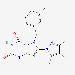 molecular formula C20H22N6O2 B2689616 3-methyl-7-[(3-methylphenyl)methyl]-8-(3,4,5-trimethyl-1H-pyrazol-1-yl)-2,3,6,7-tetrahydro-1H-purine-2,6-dione CAS No. 1014011-91-6