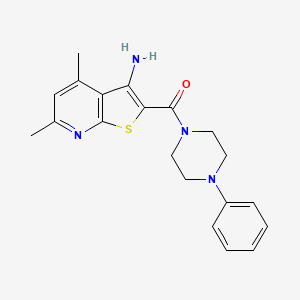 molecular formula C20H22N4OS B2689629 3-Amino-4,6-dimethylthiopheno[2,3-b]pyridin-2-yl 4-phenylpiperazinyl ketone CAS No. 692758-19-3