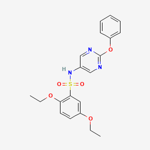 molecular formula C20H21N3O5S B2689635 2,5-二乙氧基-N-(2-苯氧吡嘧啶-5-基)苯磺酰胺 CAS No. 1396714-46-7
