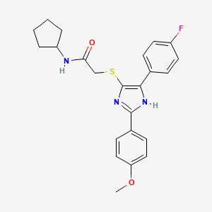 molecular formula C23H24FN3O2S B2689639 N-cyclopentyl-2-((5-(4-fluorophenyl)-2-(4-methoxyphenyl)-1H-imidazol-4-yl)thio)acetamide CAS No. 901258-14-8