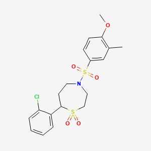 molecular formula C19H22ClNO5S2 B2689648 7-(2-Chlorophenyl)-4-((4-methoxy-3-methylphenyl)sulfonyl)-1,4-thiazepane 1,1-dioxide CAS No. 2034531-64-9