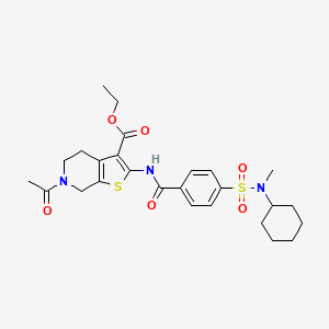 molecular formula C26H33N3O6S2 B2689657 ethyl 6-acetyl-2-(4-(N-cyclohexyl-N-methylsulfamoyl)benzamido)-4,5,6,7-tetrahydrothieno[2,3-c]pyridine-3-carboxylate CAS No. 449769-45-3