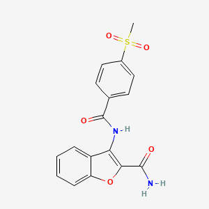 molecular formula C17H14N2O5S B2689664 3-(4-(Methylsulfonyl)benzamido)benzofuran-2-carboxamide CAS No. 896344-99-3
