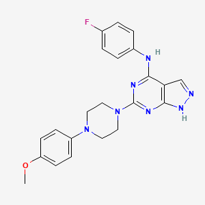 molecular formula C22H22FN7O B2689667 N-(4-氟苯基)-6-(4-(4-甲氧基苯基)哌嗪-1-基)-1H-吡唑并[3,4-d]嘧啶-4-胺 CAS No. 1105252-54-7