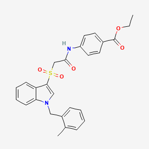 Ethyl 4-[[2-[1-[(2-methylphenyl)methyl]indol-3-yl]sulfonylacetyl]amino]benzoate