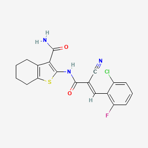 molecular formula C19H15ClFN3O2S B2689670 (E)-2-(3-(2-chloro-6-fluorophenyl)-2-cyanoacrylamido)-4,5,6,7-tetrahydrobenzo[b]thiophene-3-carboxamide CAS No. 879909-97-4