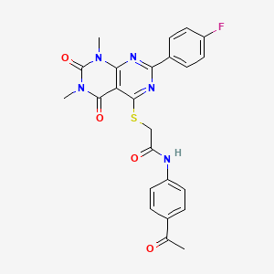 molecular formula C24H20FN5O4S B2689720 N-(4-acetylphenyl)-2-((2-(4-fluorophenyl)-6,8-dimethyl-5,7-dioxo-5,6,7,8-tetrahydropyrimido[4,5-d]pyrimidin-4-yl)thio)acetamide CAS No. 852170-52-6