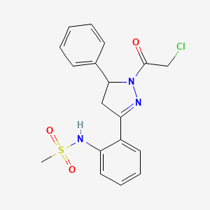 molecular formula C18H18ClN3O3S B2689761 N-{2-[1-(2-chloroacetyl)-5-phenyl-4,5-dihydro-1H-pyrazol-3-yl]phenyl}methanesulfonamide CAS No. 1808585-30-9