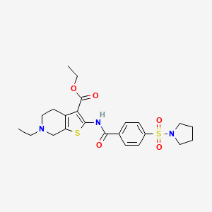 molecular formula C23H29N3O5S2 B2689768 ethyl 6-ethyl-2-[(4-pyrrolidin-1-ylsulfonylbenzoyl)amino]-5,7-dihydro-4H-thieno[2,3-c]pyridine-3-carboxylate CAS No. 449767-55-9