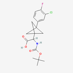 molecular formula C18H21ClFNO4 B2689771 2-[3-(3-Chloro-4-fluorophenyl)-1-bicyclo[1.1.1]pentanyl]-2-[(2-methylpropan-2-yl)oxycarbonylamino]acetic acid CAS No. 2287259-87-2