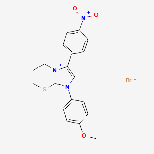 molecular formula C19H18BrN3O3S B2689783 1-(4-methoxyphenyl)-3-(4-nitrophenyl)-6,7-dihydro-5H-imidazo[2,1-b][1,3]thiazin-1-ium bromide CAS No. 475157-91-6