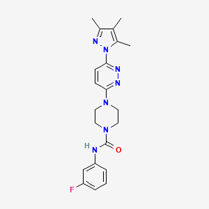 molecular formula C21H24FN7O B2689786 N-(3-氟苯基)-4-(6-(3,4,5-三甲基-1H-吡唑-1-基)吡啶并[1,5-a]嘧啶-3-基)哌嗪-1-甲酰胺 CAS No. 1013817-30-5