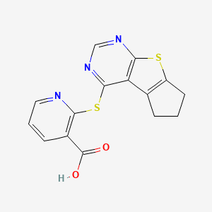 molecular formula C15H11N3O2S2 B2689792 2-{7-Thia-9,11-diazatricyclo[6.4.0.0^{2,6}]dodeca-1(12),2(6),8,10-tetraen-12-ylsulfanyl}pyridine-3-carboxylic acid CAS No. 748778-81-6