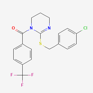 molecular formula C19H16ClF3N2OS B2689799 [2-[(4-氯苄基)硫基]-5,6-二氢-1(4H)-嘧啶基][4-(三氟甲基)苯基]甲酮 CAS No. 866153-37-9