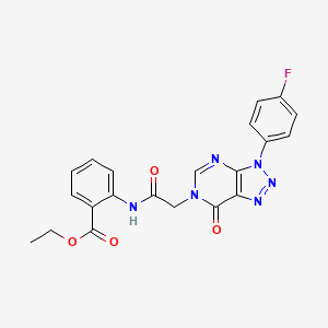 molecular formula C21H17FN6O4 B2689813 ethyl 2-(2-(3-(4-fluorophenyl)-7-oxo-3H-[1,2,3]triazolo[4,5-d]pyrimidin-6(7H)-yl)acetamido)benzoate CAS No. 892480-58-9