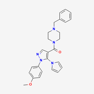 molecular formula C26H27N5O2 B2689821 (4-benzylpiperazin-1-yl)(1-(4-methoxyphenyl)-5-(1H-pyrrol-1-yl)-1H-pyrazol-4-yl)methanone CAS No. 1207002-24-1