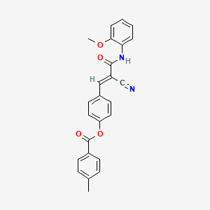 molecular formula C25H20N2O4 B2689832 (E)-4-(2-cyano-3-((2-methoxyphenyl)amino)-3-oxoprop-1-en-1-yl)phenyl 4-methylbenzoate CAS No. 469875-25-0
