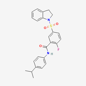 molecular formula C24H23FN2O3S B2689860 2-fluoro-5-(indolin-1-ylsulfonyl)-N-(4-isopropylphenyl)benzamide CAS No. 451482-85-2