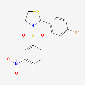 molecular formula C16H15BrN2O4S2 B2689873 2-(4-BROMOPHENYL)-3-(4-METHYL-3-NITROBENZENESULFONYL)-1,3-THIAZOLIDINE CAS No. 397284-47-8