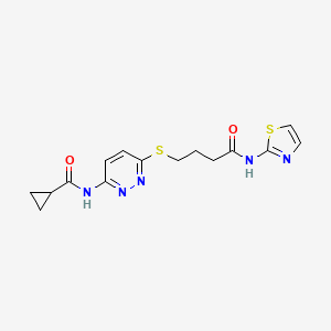 molecular formula C15H17N5O2S2 B2689878 N-(6-((4-氧代-4-(噻唑-2-基氨基)丁基硫)吡啶-3-基)环丙基甲酰胺 CAS No. 1105211-12-8