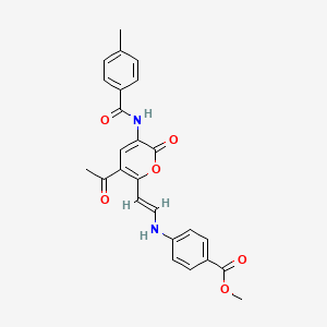 molecular formula C25H22N2O6 B2689888 甲基-4-[[(E)-2-[3-乙酰-5-[(4-甲基苯甲酰)氨基]-6-氧代吡喃-2-基]乙烯基]氨基]苯甲酸酯 CAS No. 338392-07-7