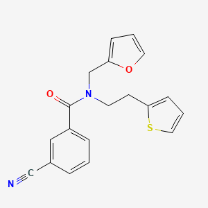 molecular formula C19H16N2O2S B2689923 3-氰基-N-(呋喃-2-基甲基)-N-(2-(噻吩-2-基)乙基)苯甲酰胺 CAS No. 1396882-24-8