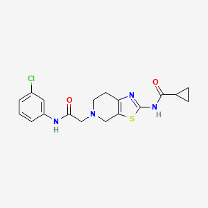 molecular formula C18H19ClN4O2S B2689935 N-(5-(2-((3-chlorophenyl)amino)-2-oxoethyl)-4,5,6,7-tetrahydrothiazolo[5,4-c]pyridin-2-yl)cyclopropanecarboxamide CAS No. 1351605-39-4