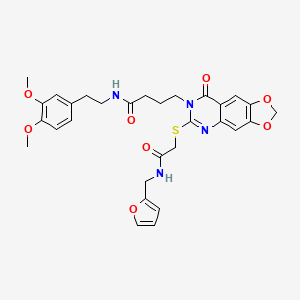 molecular formula C30H32N4O8S B2689953 N-(3,4-dimethoxyphenethyl)-4-(6-((2-((furan-2-ylmethyl)amino)-2-oxoethyl)thio)-8-oxo-[1,3]dioxolo[4,5-g]quinazolin-7(8H)-yl)butanamide CAS No. 688060-64-2