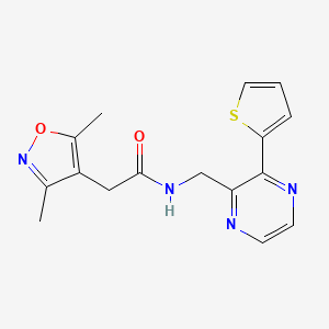molecular formula C16H16N4O2S B2689968 2-(3,5-dimethylisoxazol-4-yl)-N-((3-(thiophen-2-yl)pyrazin-2-yl)methyl)acetamide CAS No. 2034425-77-7