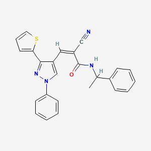 molecular formula C25H20N4OS B2689989 (Z)-2-Cyano-N-(1-phenylethyl)-3-(1-phenyl-3-thiophen-2-ylpyrazol-4-yl)prop-2-enamide CAS No. 477526-96-8
