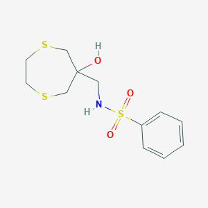 molecular formula C12H17NO3S3 B2689997 N-[(6-Hydroxy-1,4-dithiepan-6-yl)methyl]benzenesulfonamide CAS No. 2415523-68-9