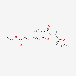 molecular formula C18H16O6 B2690016 (Z)-乙酸-2-((2-((5-甲基呋喃-2-基)甲亚)-3-氧代-2,3-二氢苯并呋喃-6-基)氧基)乙酸酯 CAS No. 620547-89-9