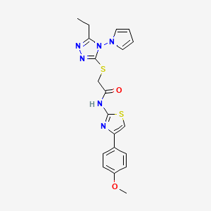 molecular formula C20H20N6O2S2 B2690028 2-{[5-ethyl-4-(1H-pyrrol-1-yl)-4H-1,2,4-triazol-3-yl]sulfanyl}-N-[4-(4-methoxyphenyl)-1,3-thiazol-2-yl]acetamide CAS No. 896297-94-2