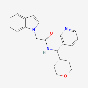 molecular formula C21H23N3O2 B2690033 2-(1H-吲哚-1-基)-N-(嘧啶-3-基(四氢-2H-吡喃-4-基)甲基)乙酰胺 CAS No. 2034406-67-0