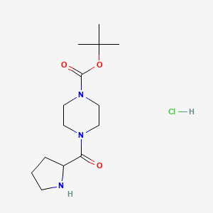 molecular formula C14H26ClN3O3 B2690039 Tert-butyl 4-(pyrrolidine-2-carbonyl)piperazine-1-carboxylate;hydrochloride CAS No. 2243510-06-5