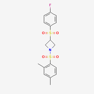 molecular formula C17H18FNO4S2 B2690046 1-((2,4-Dimethylphenyl)sulfonyl)-3-((4-fluorophenyl)sulfonyl)azetidine CAS No. 1797884-86-6