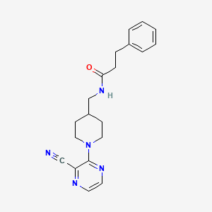 molecular formula C20H23N5O B2690057 N-((1-(3-cyanopyrazin-2-yl)piperidin-4-yl)methyl)-3-phenylpropanamide CAS No. 1797058-86-6