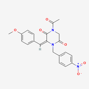 molecular formula C21H19N3O6 B2690062 (3E)-1-acetyl-3-[(4-methoxyphenyl)methylidene]-4-[(4-nitrophenyl)methyl]piperazine-2,5-dione CAS No. 551930-75-7