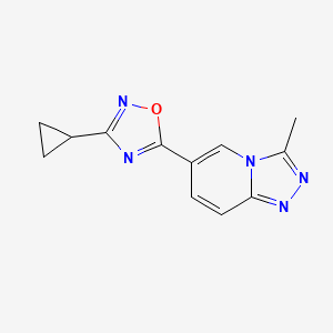 molecular formula C12H11N5O B2690068 3-Cyclopropyl-5-{3-methyl-[1,2,4]triazolo[4,3-a]pyridin-6-yl}-1,2,4-oxadiazole CAS No. 2415553-41-0