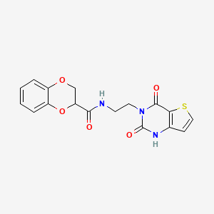molecular formula C17H15N3O5S B2690070 N-(2-(2,4-dioxo-1,2-dihydrothieno[3,2-d]pyrimidin-3(4H)-yl)ethyl)-2,3-dihydrobenzo[b][1,4]dioxine-2-carboxamide CAS No. 2034603-16-0