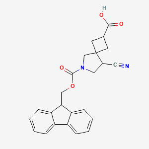 molecular formula C24H22N2O4 B2690075 6-(((9H-Fluoren-9-yl)methoxy)carbonyl)-8-cyano-6-azaspiro[3.4]octane-2-carboxylic acid CAS No. 2137576-39-5