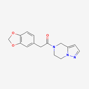 molecular formula C15H15N3O3 B2690122 2-(benzo[d][1,3]dioxol-5-yl)-1-(6,7-dihydropyrazolo[1,5-a]pyrazin-5(4H)-yl)ethanone CAS No. 2034592-63-5