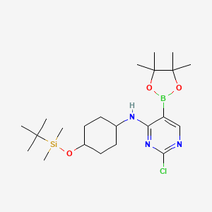 molecular formula C22H39BClN3O3Si B2690183 2-氯-N-[反式-4-[(叔丁基二甲基硅基)氧基]环己基]-5-(四甲基-1,3,2-二氧硼杂环戊-2-基)嘧啶-4-胺 CAS No. 2304631-70-5