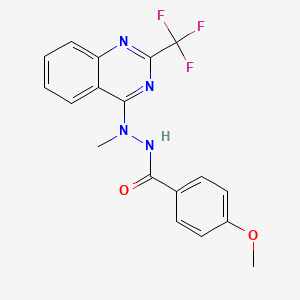 molecular formula C18H15F3N4O2 B2690185 4-methoxy-N'-methyl-N'-[2-(trifluoromethyl)quinazolin-4-yl]benzohydrazide CAS No. 320421-89-4
