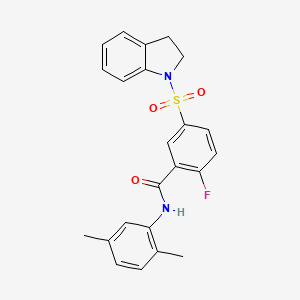 molecular formula C23H21FN2O3S B2690212 N-(2,5-dimethylphenyl)-2-fluoro-5-(indolin-1-ylsulfonyl)benzamide CAS No. 451483-73-1