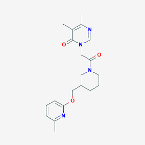 molecular formula C20H26N4O3 B2690226 5,6-Dimethyl-3-[2-[3-[(6-methylpyridin-2-yl)oxymethyl]piperidin-1-yl]-2-oxoethyl]pyrimidin-4-one CAS No. 2380033-57-6