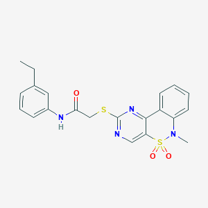 molecular formula C21H20N4O3S2 B2690234 N-(3-ethylphenyl)-2-((6-methyl-5,5-dioxido-6H-benzo[c]pyrimido[4,5-e][1,2]thiazin-2-yl)thio)acetamide CAS No. 895104-01-5