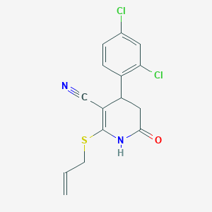 molecular formula C15H12Cl2N2OS B2690253 2-(烯丙硫)-4-(2,4-二氯苯基)-6-氧代-1,4,5,6-四氢吡啶-3-碳腈 CAS No. 332051-67-9