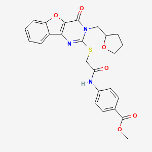 Methyl 4-(2-((4-oxo-3-((tetrahydrofuran-2-yl)methyl)-3,4-dihydrobenzofuro[3,2-d]pyrimidin-2-yl)thio)acetamido)benzoate